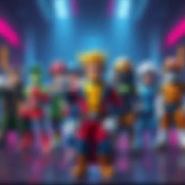 Colorful game characters Various beloved game characters standing together, showcasing their unique designs and styles, in a vibrant setting