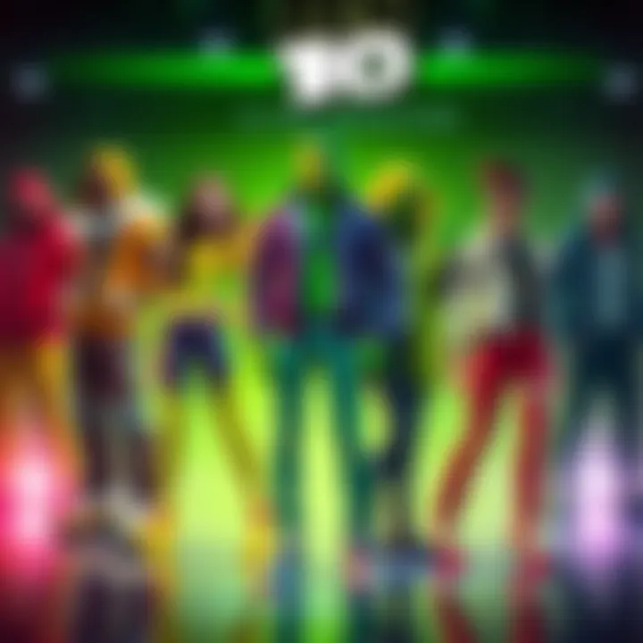 A display of vibrant outfits inspired by characters from Ben 10: Alien vs Monsters, showcasing unique styles and colors.