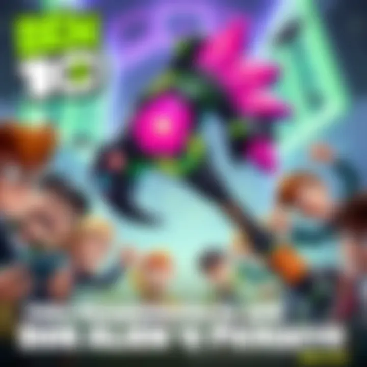 Ben 10 Alien Skin Pickaxe A transformed Ben 10 alien skin designed as a pickaxe, showing bright colors and cartoon style, surrounded by disappointed gamers.