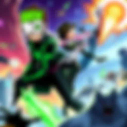 Ben 10 and Gwen stand strong against cosmic threats, showcasing their powers in a vibrant scene filled with chaos and energy.