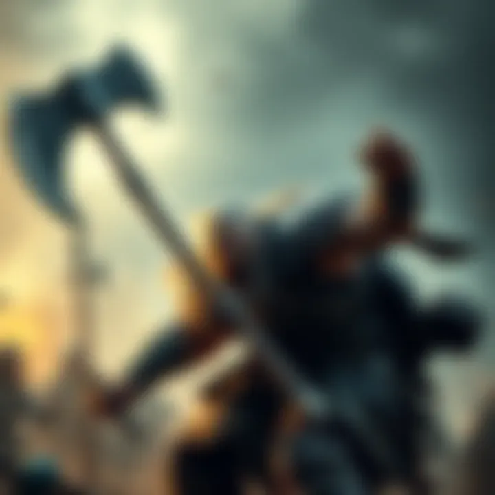Berserker in Battle A fierce berserker wielding a large axe, charging into battle with a wild expression, contrasting with a calm Valkyrie in the background.