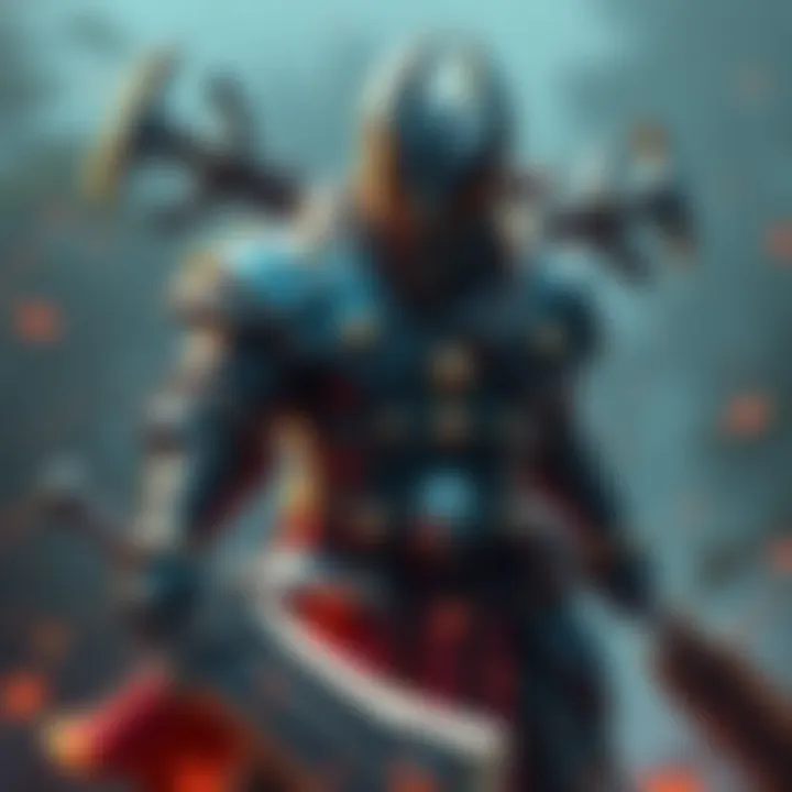 A powerful character showcasing a fierce berserker build with strong armor and weapons, ready for battle.