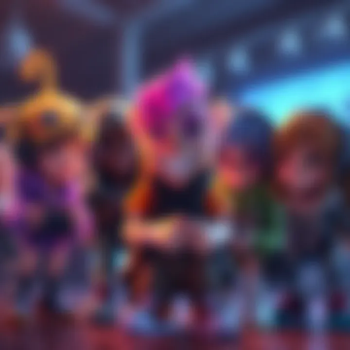 A group of video game characters, including Ominis, happily interacting together, showcasing friendship in gaming.