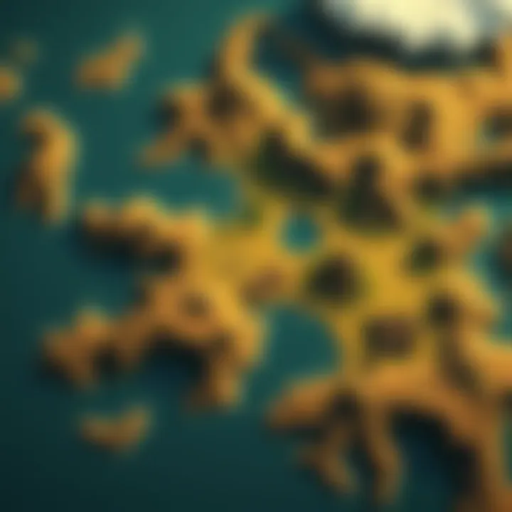 Detailed view of the overworld map from the ROTK game series, highlighting regions and gameplay design elements.