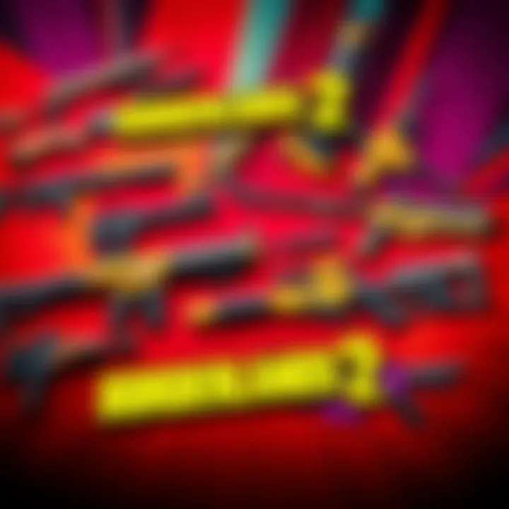 Various powerful weapons from Borderlands 2 displayed on a vibrant background