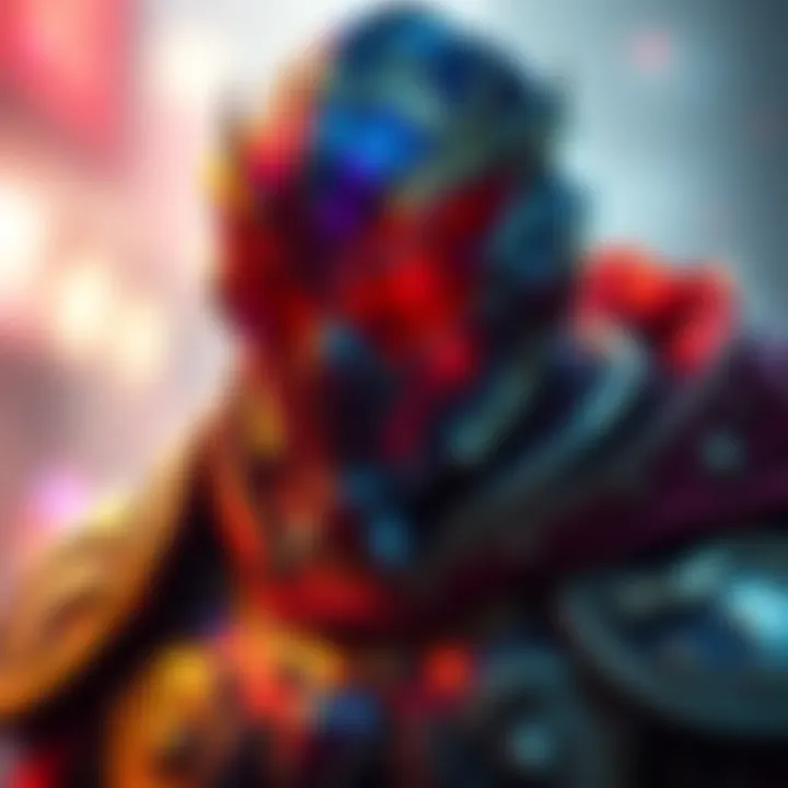 Detailed view of a character wearing the best armor and mask in the game, showcasing vibrant colors and intricate designs.