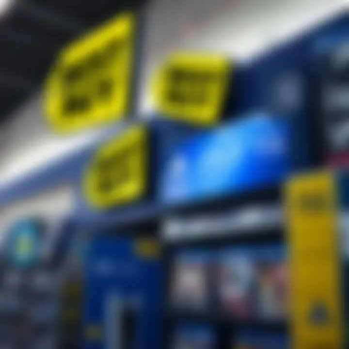 A Best Buy store display featuring PlayStation 5 games and promotional signs