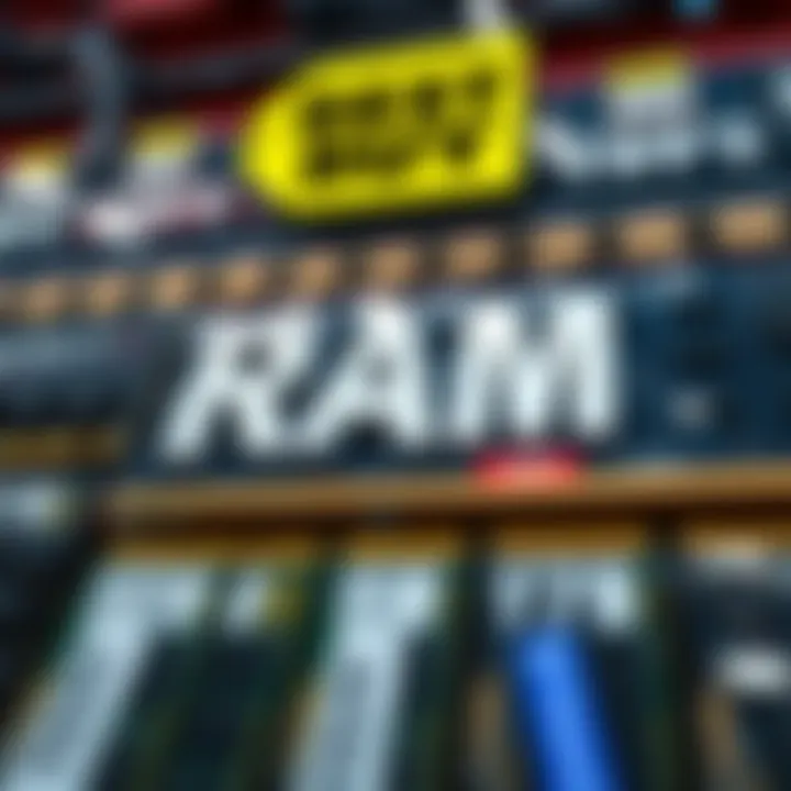 Display of different RAM sticks available at Best Buy with price tags