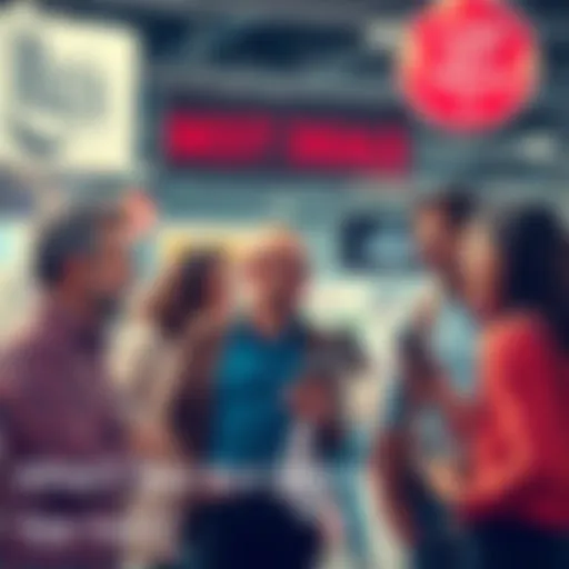 Group of people sharing stories and showcasing their best finds in a lively conversation