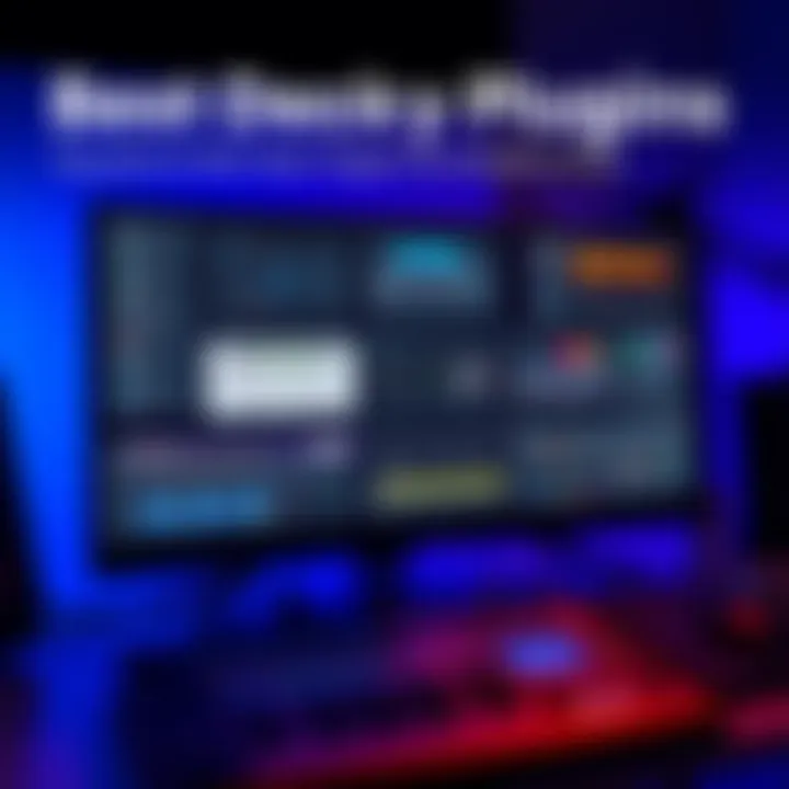Various Decky plugins shown on a computer screen with highlights on their features