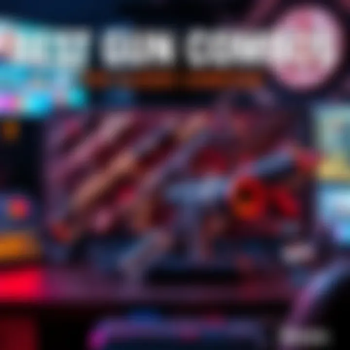 A selection of powerful gun combinations displayed on a gaming setup with vibrant visuals.