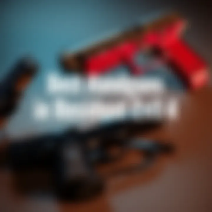 A display of handguns featured in Resident Evil 4, including the Red9 and the Punisher, showcasing their designs and details.