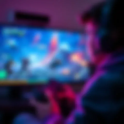 A gamer immersed in action on a screen showing exciting gameplay from single-player games like Elden Ring and Assassin's Creed.