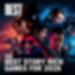 A collage of characters from story-rich video games like The Last of Us and Mafia engaging in emotional scenes.