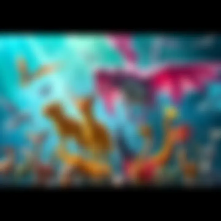 A colorful display of unique creatures from the game Bestiary of the Mountains and Seas, showcasing fantasy animals in a vibrant setting.