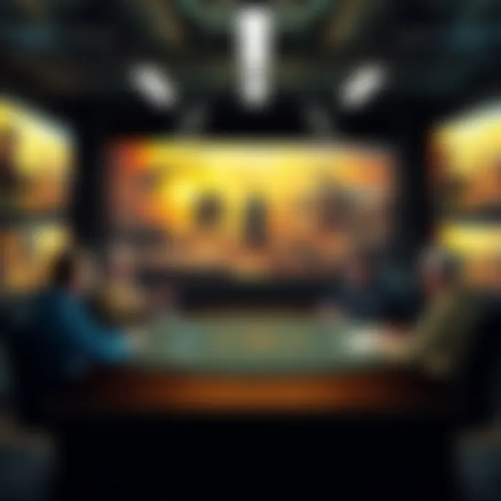 Bethesda developers sharing thoughts on Fallout New Vegas success at a roundtable discussion, with game art displayed on screens behind them.