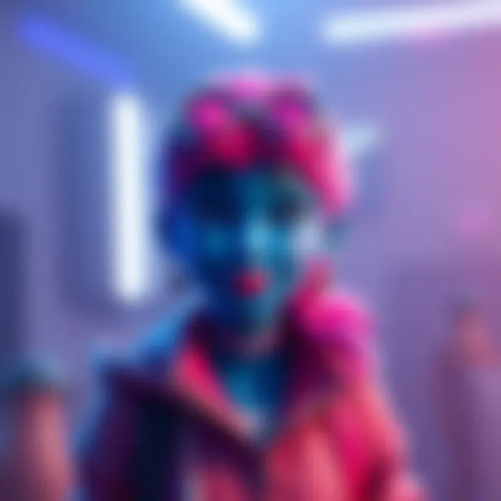 A digital character named Bettina shown in blue, contrasting with previous pink versions, illustrating proposed color change.