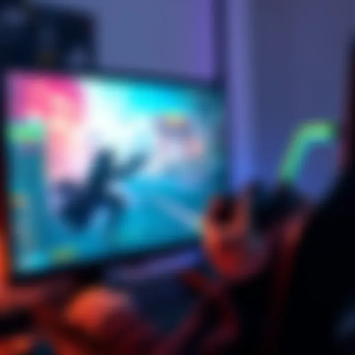 A gamer uses a graphics tool on a computer screen to enhance BGMI gameplay, showing vibrant graphics and action scenes.