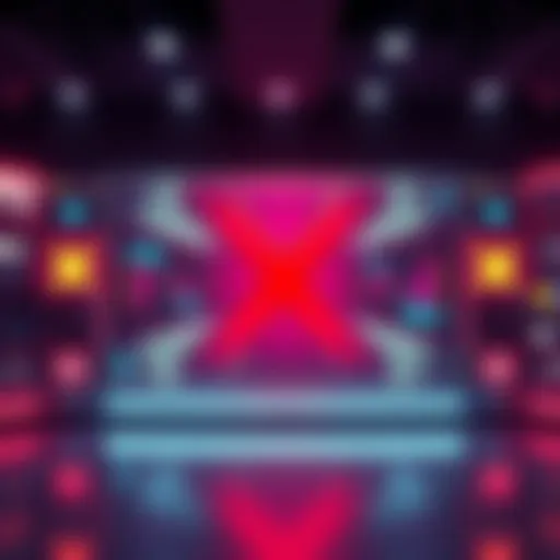 A large red X on a digital screen, indicating perk activation, with surrounding colorful graphics suggesting excitement and engagement.