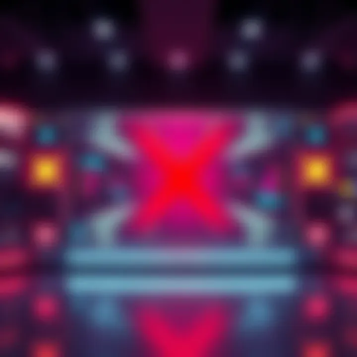 A large red X on a digital screen, indicating perk activation, with surrounding colorful graphics suggesting excitement and engagement.