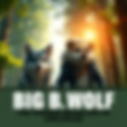 Big B. Wolf with Bigby Theme A wolf character representing Big B. Wolf next to a character named Bigby in a forest setting, showing the connection between them