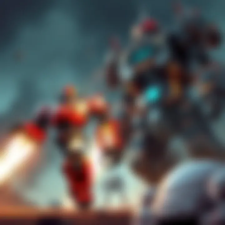 A Rocketeer and a Bastion bot in a battle scene, with sparks flying as they are attacked, showing weak spots for optimal loot collection.