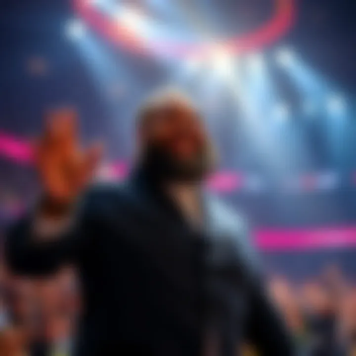 The Big Show entering the arena with a huge smile, fans cheering and lights shining brightly around him.