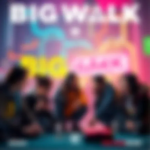Big Walk Co-Op Gaming A group of friends collaborating in a colorful game environment, showing teamwork and excitement while playing Big Walk.