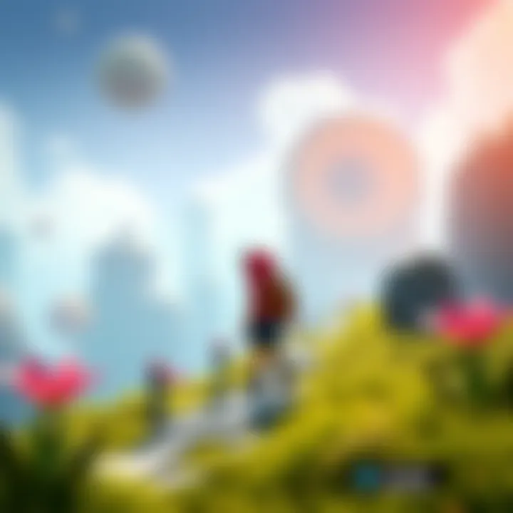 Screenshot from the launch trailer of Big Walk showing the main character exploring a colorful environment