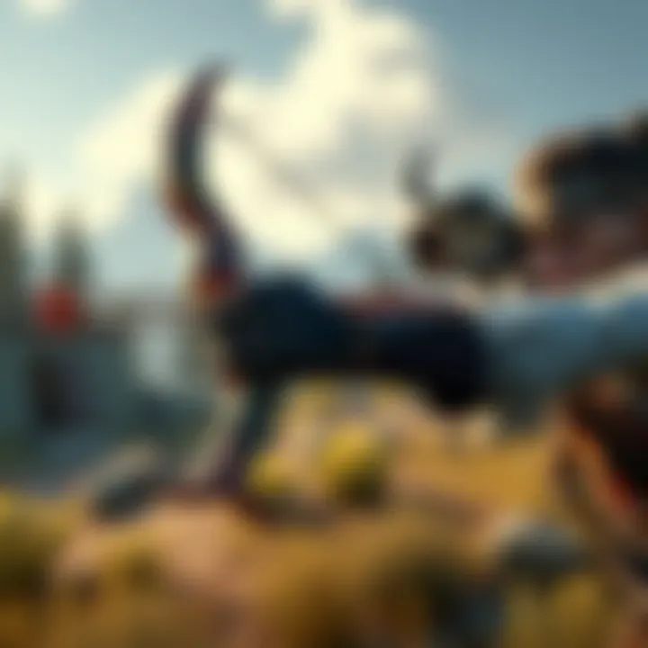 A character aiming with the Bighorn bow in a game environment, showcasing the weapon's design and arrows