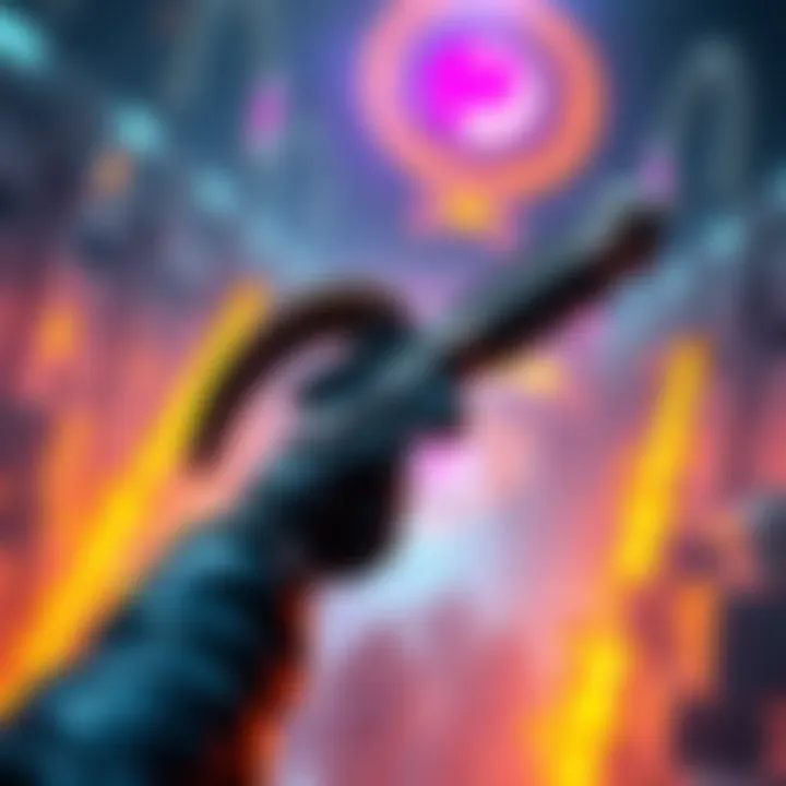 A player holding the Bighorn weapon in a high-action scene on Legendary Summit Floor 10