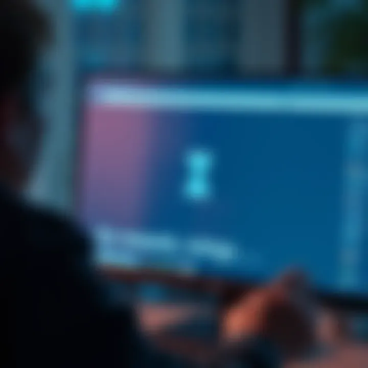 A frustrated person looking at a computer screen displaying an hourglass icon while trying to unlock rewards points for song lyrics on Bing.