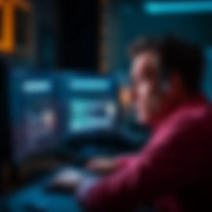 A frustrated person looking at a computer screen with Bing's search feature, showing movie-related queries and error messages, illustrating the challenges faced in using the 'Lights, Camera, Action' feature.