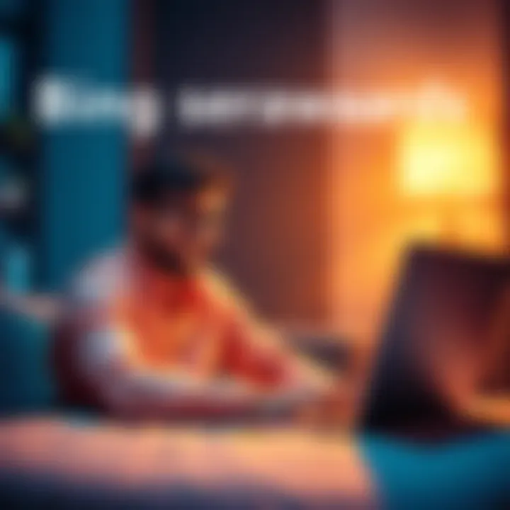 A person happily using a laptop while searching on Bing, displaying a rewards dashboard on the screen.