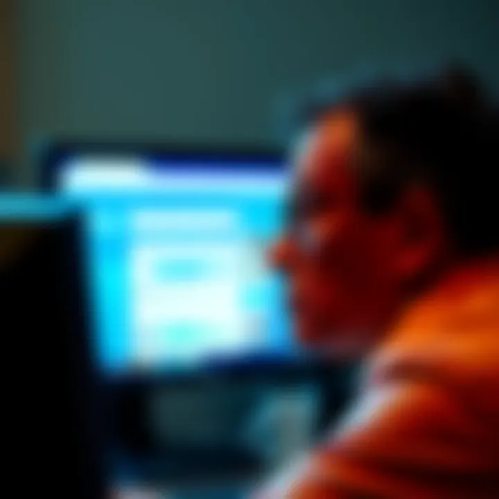 A frustrated person looking at a computer screen displaying a Bing search, symbolizing search queries not counting.