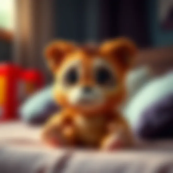 A cute character named Bingus with large round eyes and small paws, looking innocent and misunderstood, surrounded by a soft, colorful environment.