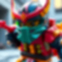 Bionicle character inspired skin A vibrant Bionicle character showcasing a new skin design inspired by Ninjago, featuring bright colors and unique armor.