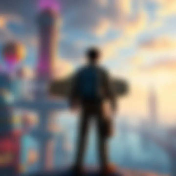 A character from BioShock Infinite standing in a vibrant, floating city with a sky skyline in the background, showcasing new gameplay elements.