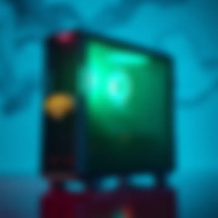 A sleek and modern design of a Bioshock-themed PC case featuring unique artwork and LED lights