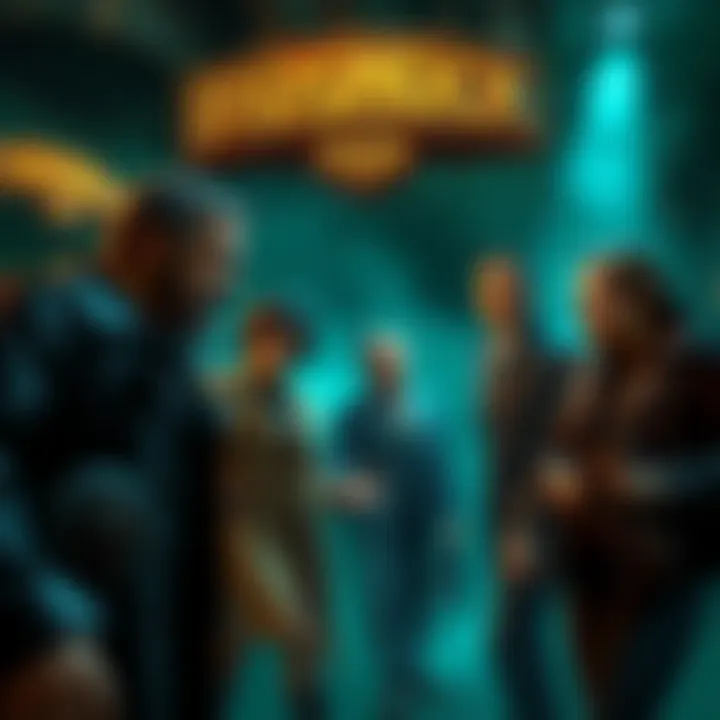 Characters from Bioshock 2 interact with the protagonist in the setting of Bioshock 1, showcasing a dramatic scene filled with tension and intrigue.