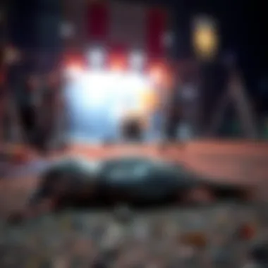 Bird Injury on Fishtank Set A bird rests injured on the ground with a film set in the background, highlighting safety concerns in production.