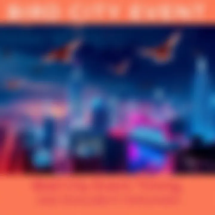 A vibrant night scene showing a city skyline with birds flying among glowing lights, representing the Bird City event timing.