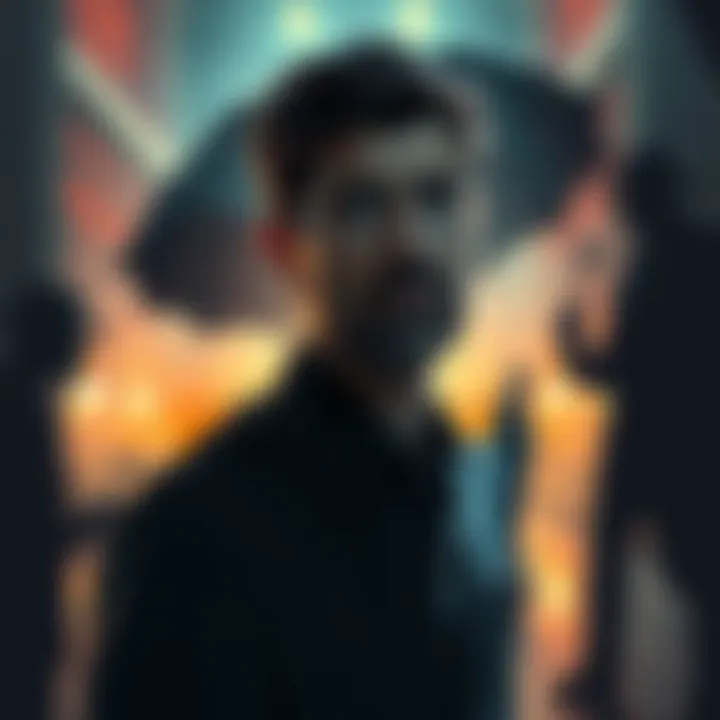 Birkin looking contemplative with shadows of his mentor Marcus and Umbrella in the background, symbolizing betrayal and regret