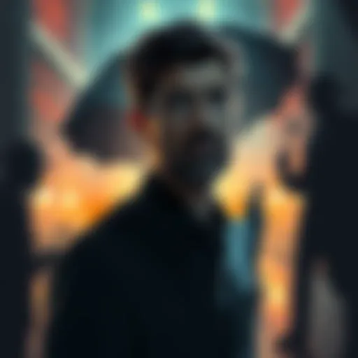 Birkin reflecting on his choices Birkin looking contemplative with shadows of his mentor Marcus and Umbrella in the background, symbolizing betrayal and regret