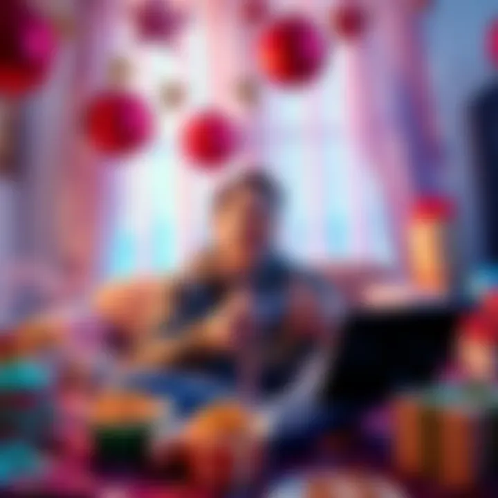 Person Celebrating Birthday with Video Game A person joyfully playing their favorite video game on their birthday, surrounded by festive decorations and snacks.