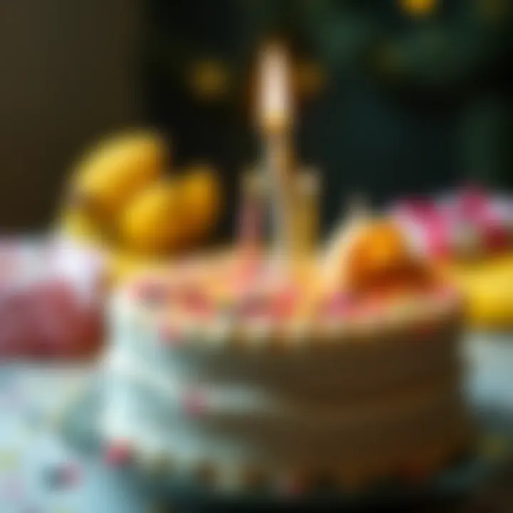 A birthday celebration featuring a homemade banana cake with candles on top