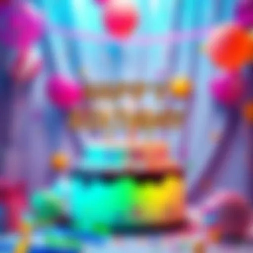 Birthday Celebration with Wins A joyful birthday scene featuring a cake, balloons, and decorations, celebrating four achievements.