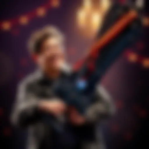 A man smiles joyfully while holding a large Dark Moon Greatsword as a birthday gift from his girlfriend.