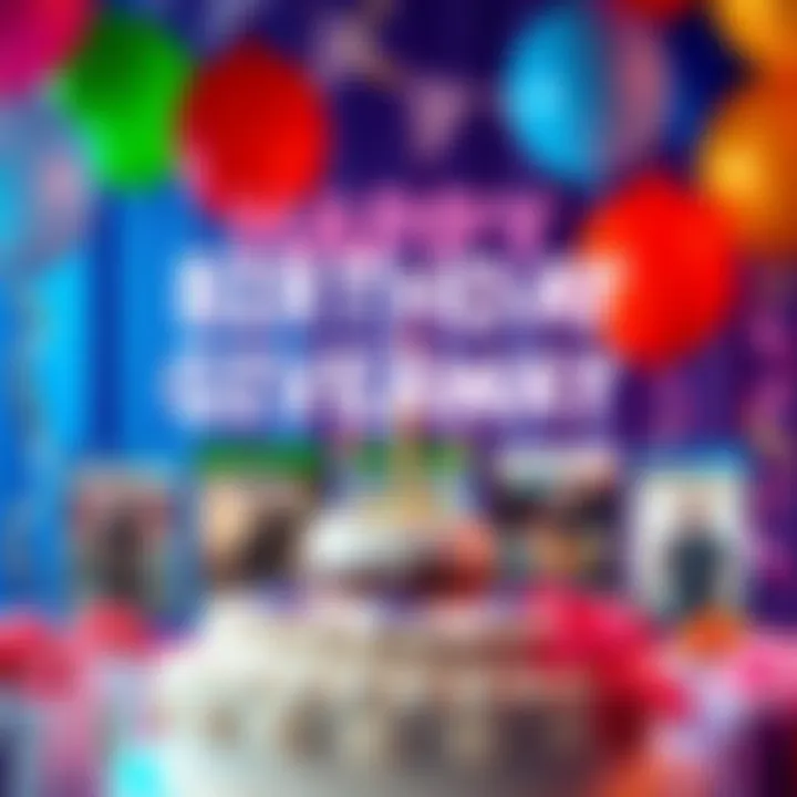 A festive birthday scene showcasing five game covers for GOG games on Amazon Prime, with balloons and a cake in the background.