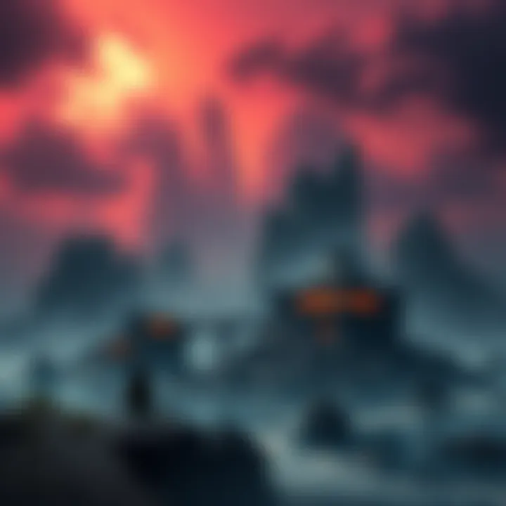 A dark and mysterious island showcasing eerie landscapes, featuring ancient ruins and ominous structures tied to the Dark Arisen lore.
